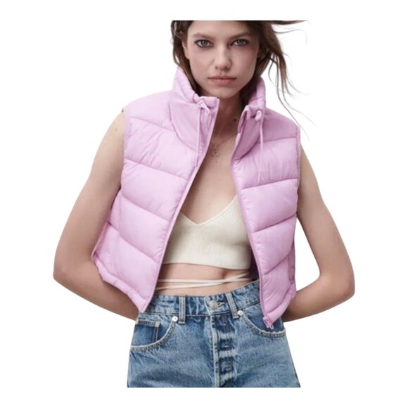 Zara Cropped Funnel Neck Quilted Puffer Vest Gorpcore Outdoor Women's Large - Picture 1 of 11